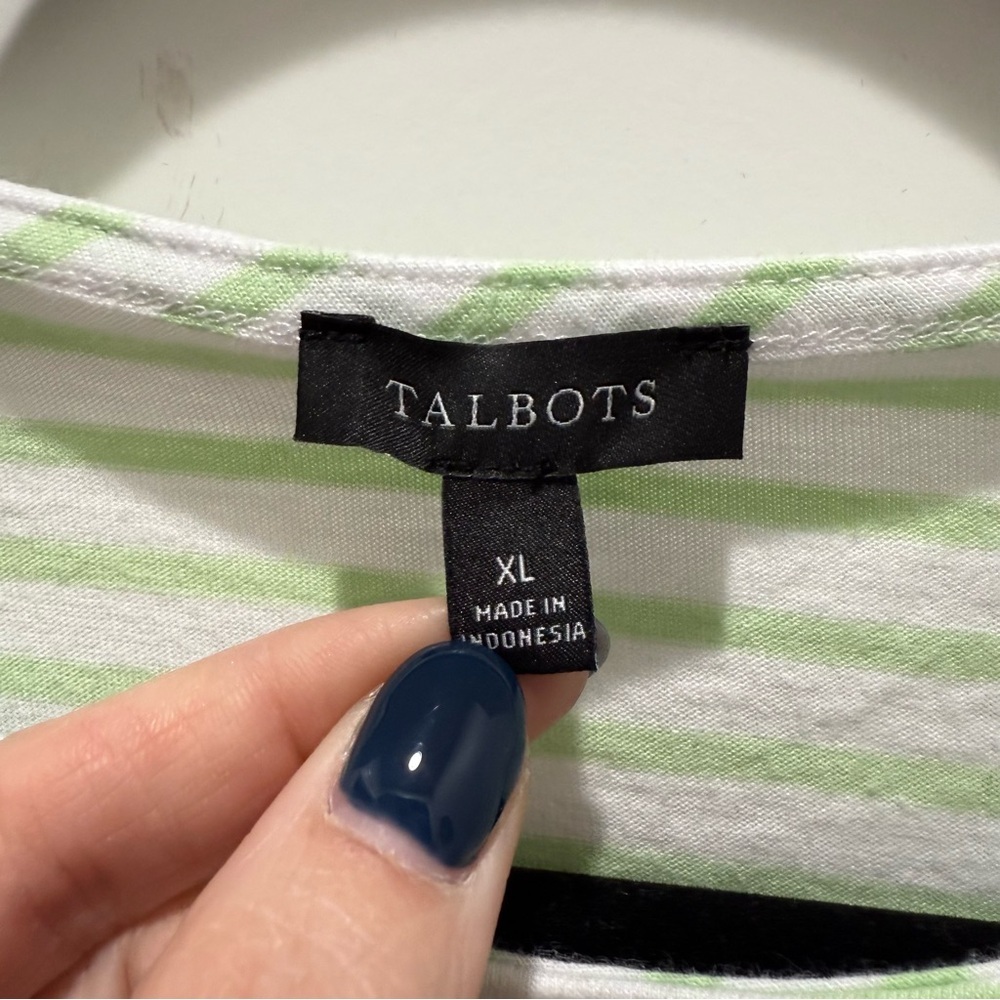 Talbots Green and White Stripe C’est La Vie Sea Crewneck Tee XL Nautical Beach - Picture 4 of 6